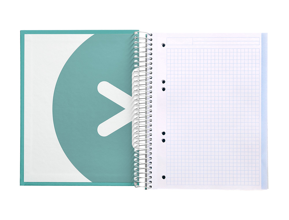 CAHIER SPIRALE ANTARTIK A5 240P 90G REMBORDÉ QUADRILLAGE 5MM MICROPERFORÉ 5 BANDES 6 TROUS COLORIS MENTHE