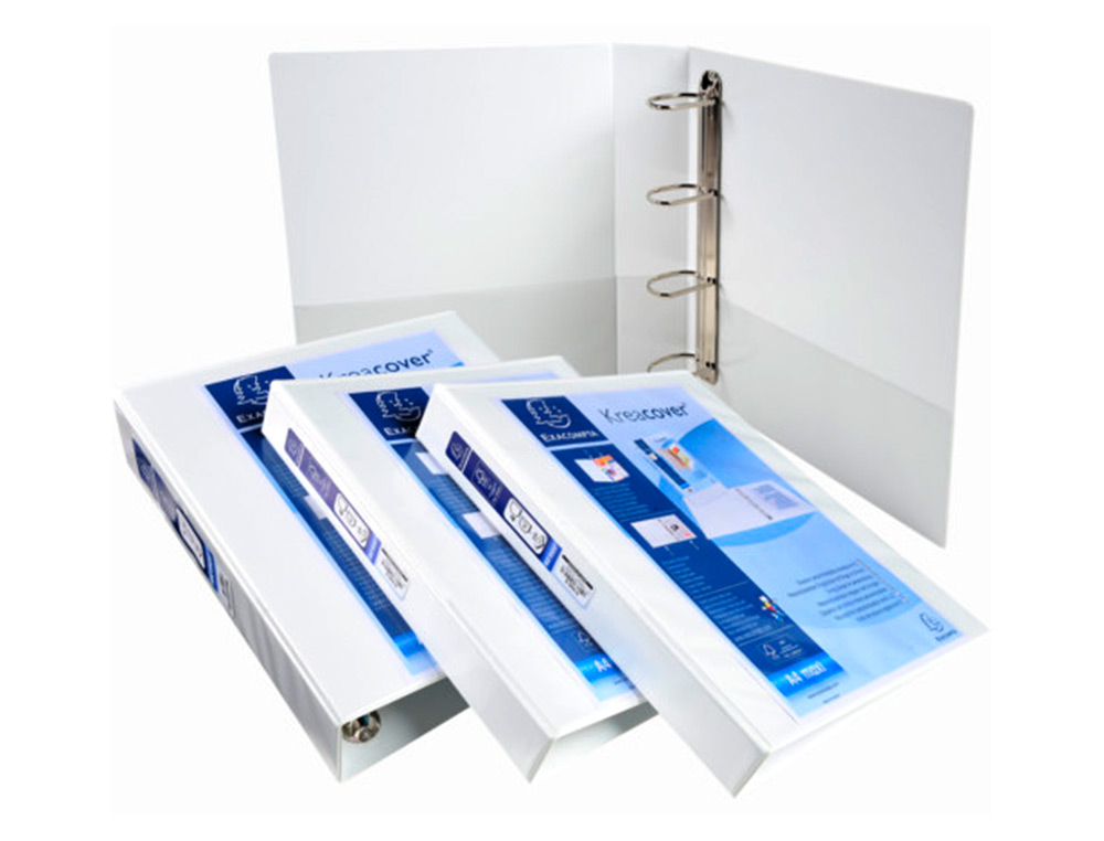 CLASSEUR EXACOMPTA KREACOVER 4 ANNEAUX 15MM A4+ CARTON RECOUVERT POLYPROPYLNE DOS 38MM PERSONNALISABLE BLANC