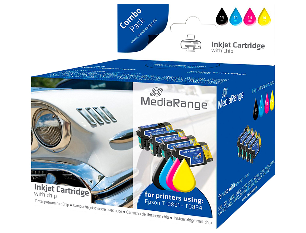 CARTOUCHE MEDIARANGE JET D'ENCRE COMPATIBLE EPSON T0891/T0894 NOIR X2/JAUNE /CYAN/MAGENTA MULTIPACK 5 UNITÉS