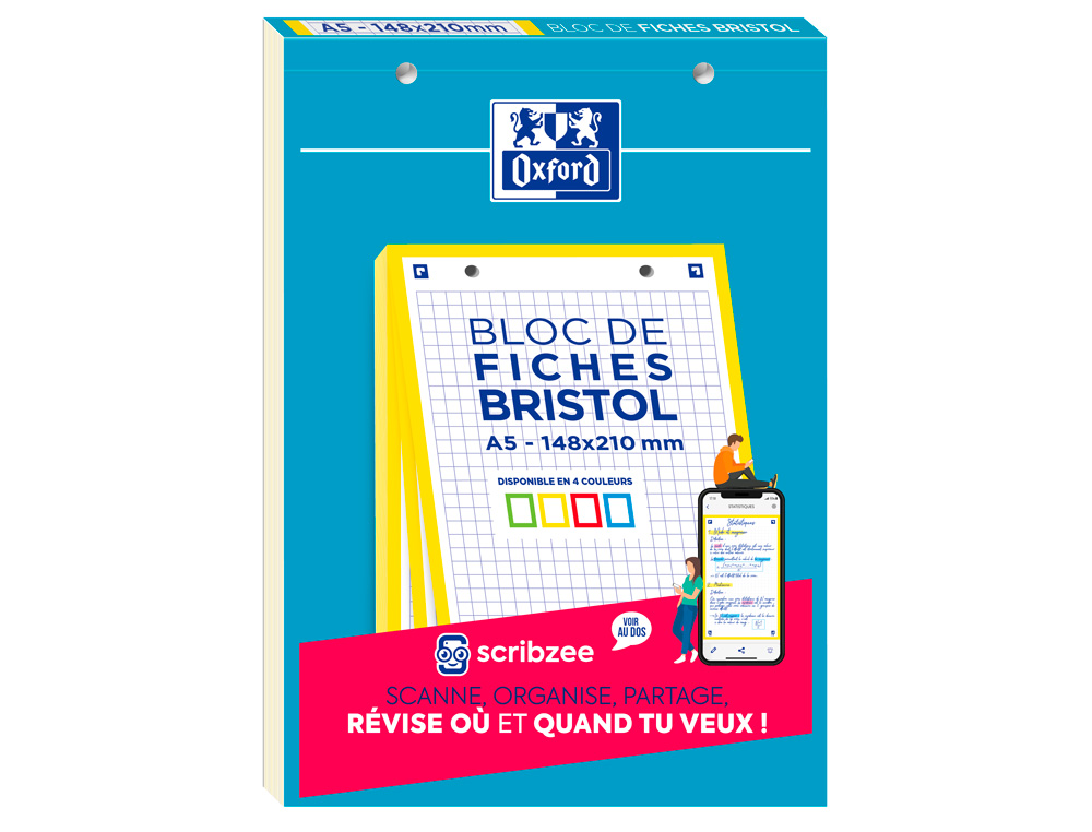 CAHIER DE FICHES BRISTOL 2.0 OXFORD A5 14,8X21CM 5X5MM COULEUR 30 UNITS