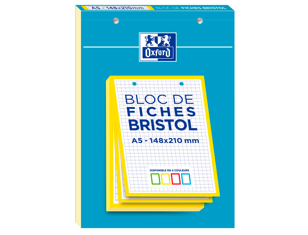 CAHIER DE FICHES BRISTOL 2.0 OXFORD A5 14,8X21CM 5X5MM COULEUR 30 UNITS