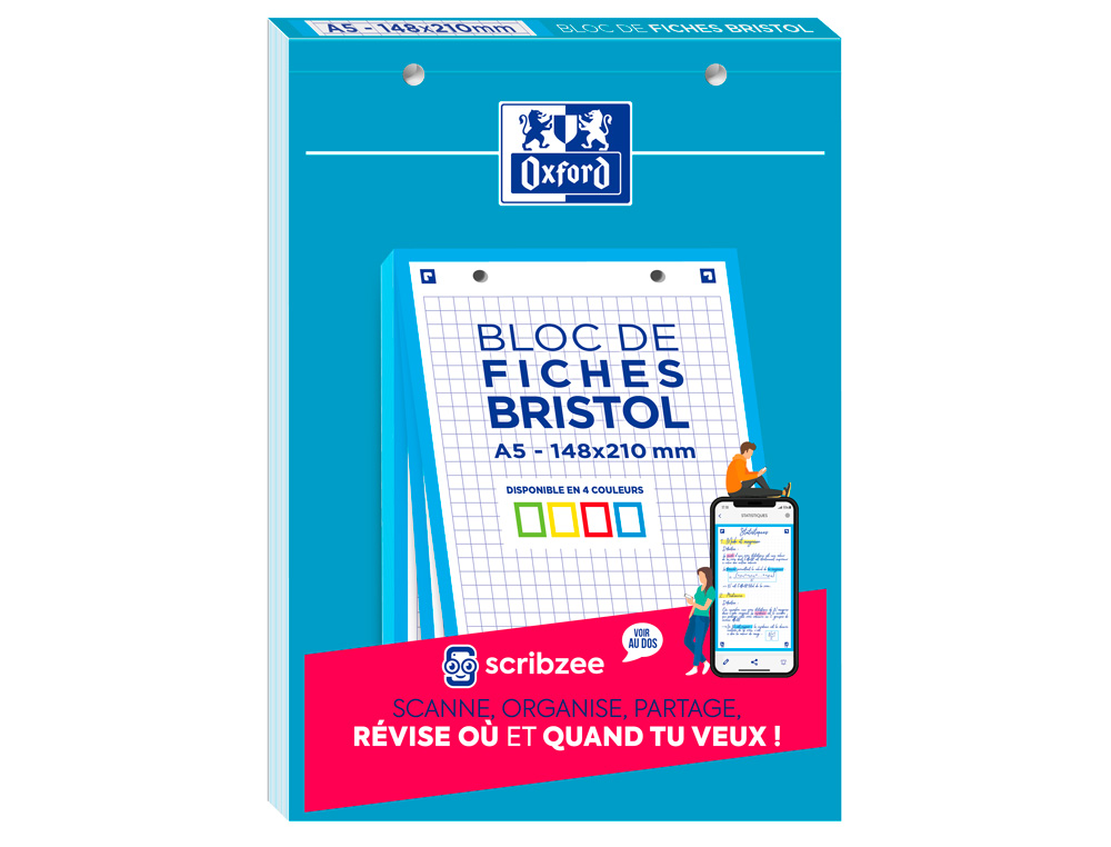 CAHIER DE FICHES BRISTOL 2.0 OXFORD A5 14,8X21CM 5X5MM COULEUR 30 UNITS