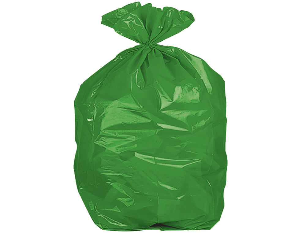 SAC POUBELLE DOMESTIQUE 55X60CM LIENS COULISSANTS CALIBRE 120 CAPACITÉ 23L COLORIS VERT ROULEAU 15 UNITÉS