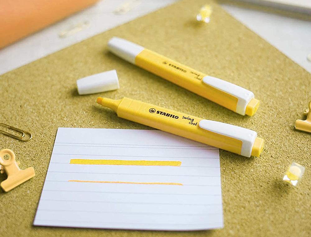 SURLIGNEUR STABILO SWING COOL PASTEL MODÈLE DE POCHE AVEC AGRAFE TRACÉ 1/4MM COLORIS CRÈME DE JAUNE