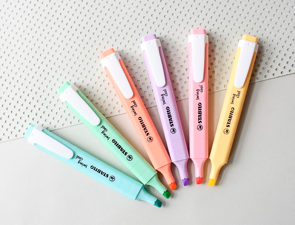 SURLIGNEUR STABILO SWING COOL PASTEL MODÈLE DE POCHE AVEC AGRAFE TRACÉ 1/4MM POCHETTE 6 COLORIS ASSORTIS
