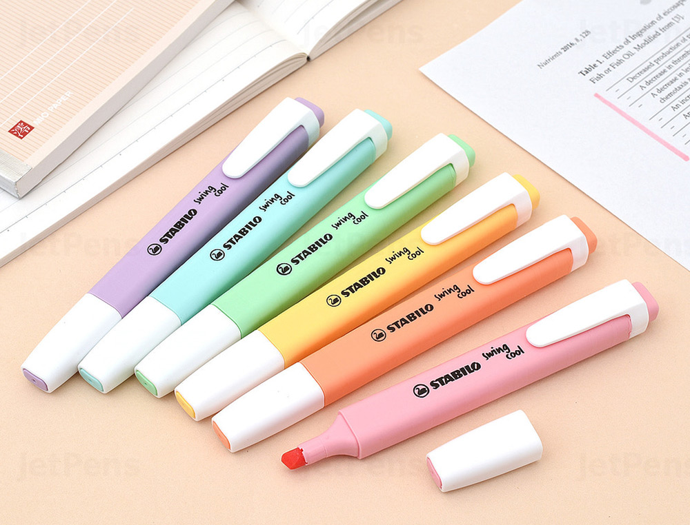 SURLIGNEUR STABILO SWING COOL PASTEL MODÈLE DE POCHE AVEC AGRAFE TRACÉ 1/4MM POCHETTE 6 COLORIS ASSORTIS