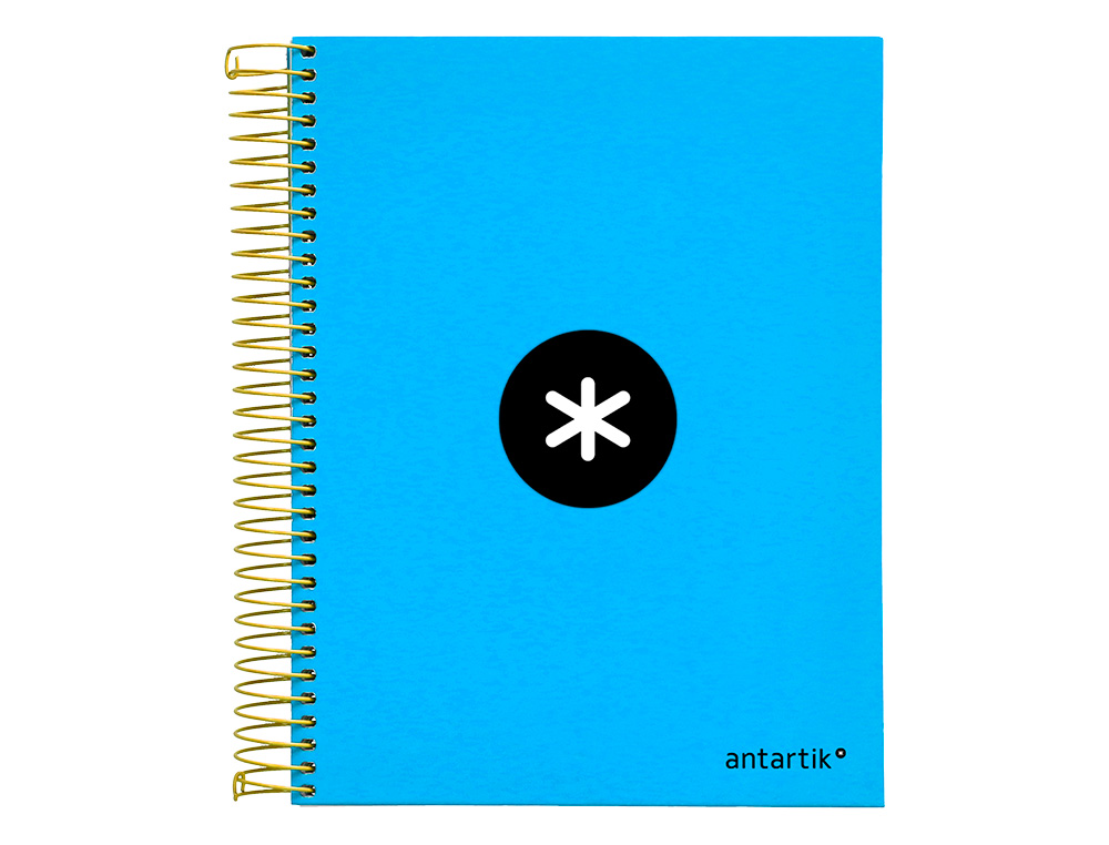 CAHIER SPIRALE LIDERPAPEL ANTARTIK A5 240P 90G COUVERTURE REMBORDÉE QUADRILLAGE 5MM 6 TROUS COIL-LOCK COLORIS BLEU