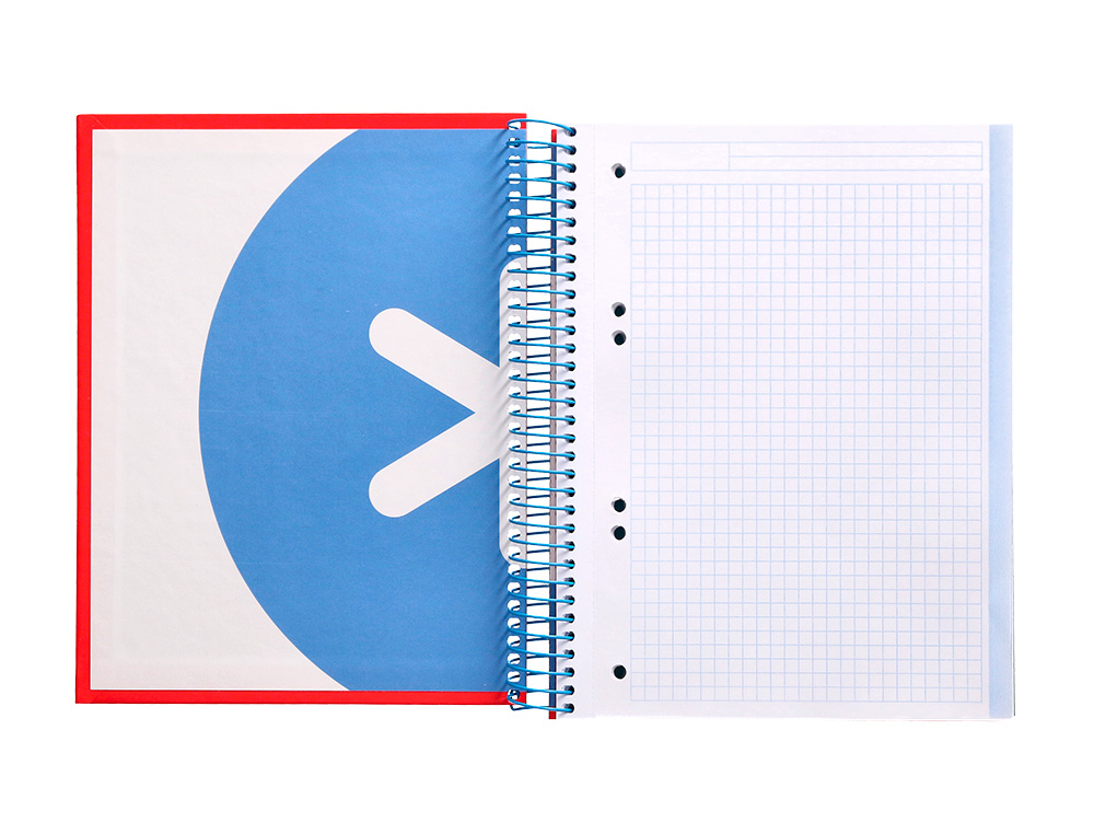 CAHIER SPIRALE LIDERPAPEL ANTARTIK A5 240P 90G COUVERTURE REMBORDÉE QUADRILLAGE 5MM 6 TROUS COIL-LOCK COLORIS ROUGE