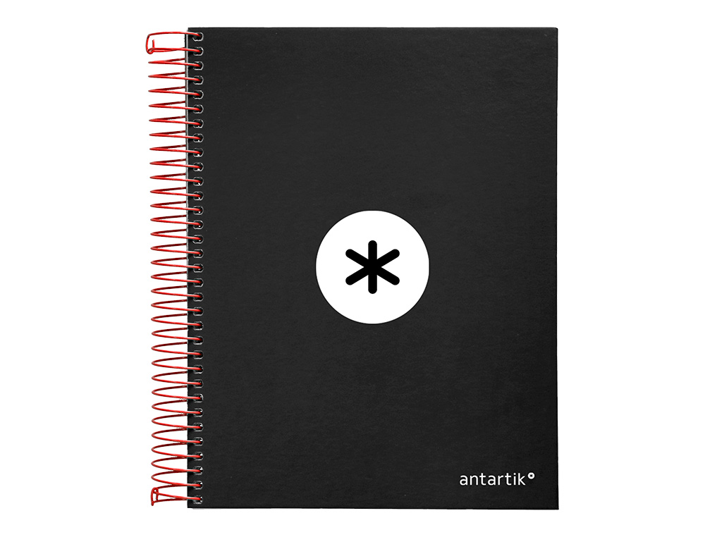 CAHIER SPIRALE ANTARTIK A5 240P 90G COUVERTURE REMBORDEE QUADRILLAGE 5MM 6 TROUS       COIL-LOCK COLORIS NOIR