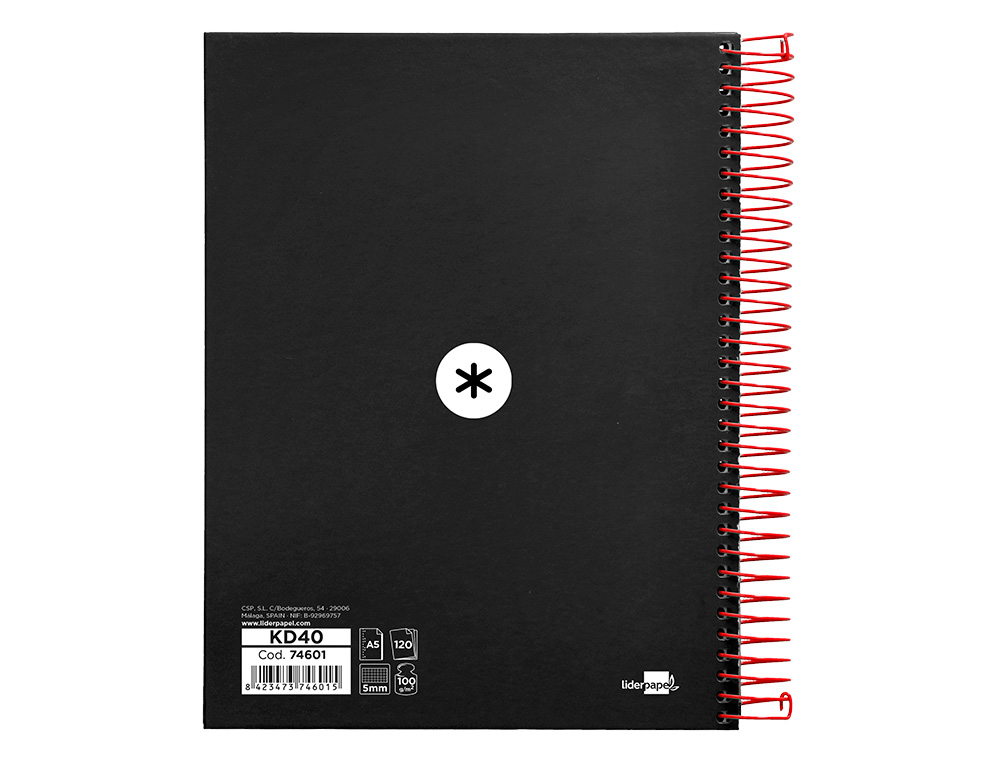 CAHIER SPIRALE ANTARTIK A5 240P 90G COUVERTURE REMBORDEE QUADRILLAGE 5MM 6 TROUS       COIL-LOCK COLORIS NOIR