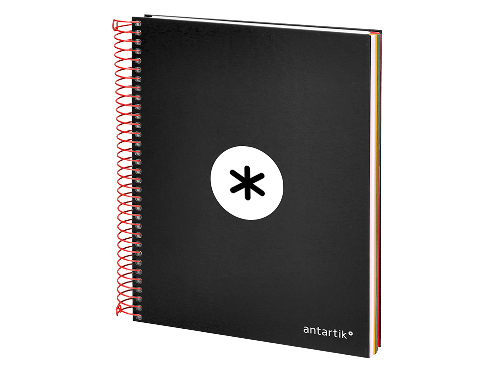 CAHIER SPIRALE ANTARTIK A5 240P 90G COUVERTURE REMBORDEE QUADRILLAGE 5MM 6 TROUS       COIL-LOCK COLORIS NOIR