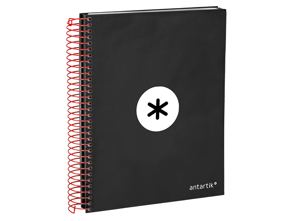 CAHIER SPIRALE ANTARTIK A5 240P 90G COUVERTURE REMBORDEE QUADRILLAGE 5MM 6 TROUS       COIL-LOCK COLORIS NOIR