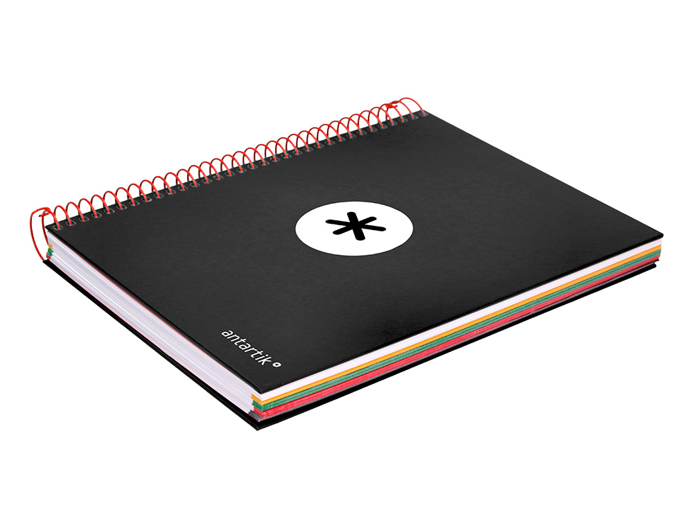 CAHIER SPIRALE ANTARTIK A5 240P 90G COUVERTURE REMBORDEE QUADRILLAGE 5MM 6 TROUS       COIL-LOCK COLORIS NOIR