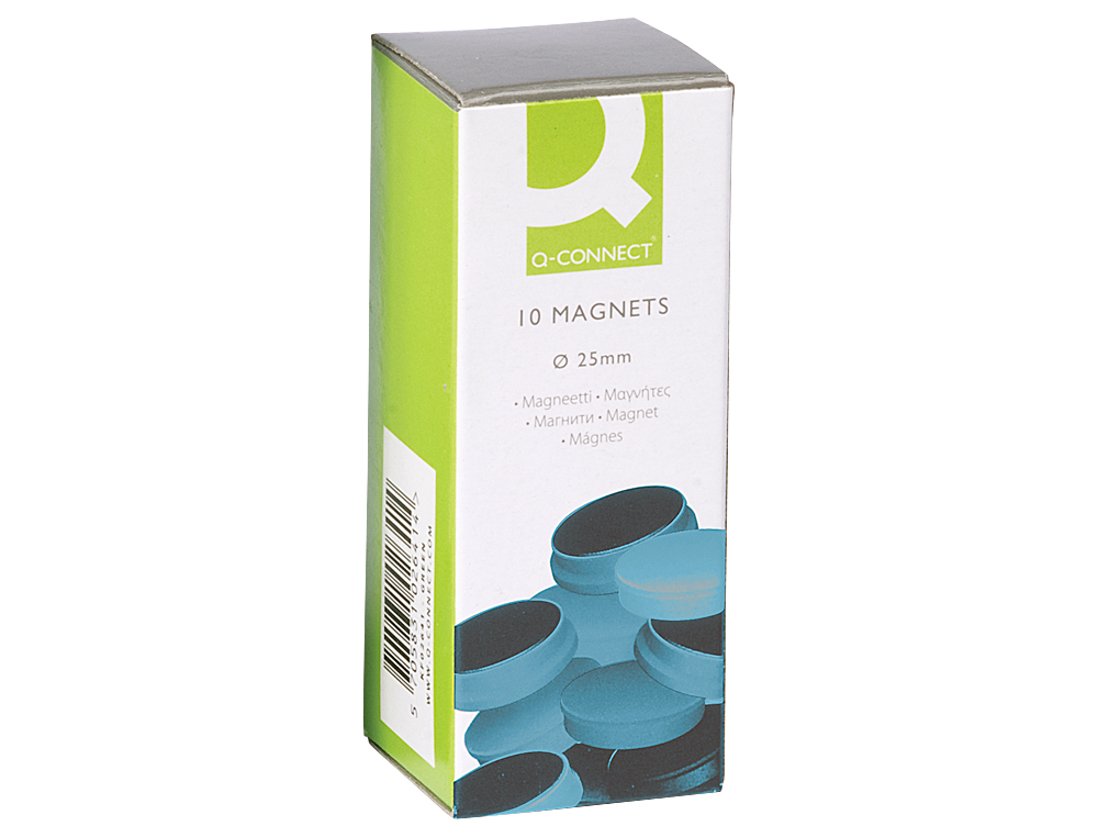 AIMANT Q-CONNECT RECOUVERT PLASTIQUE RIGIDE 25MM TOUTES SURFACES MÉTALLIQUES COLORIS BLEU BLISTER