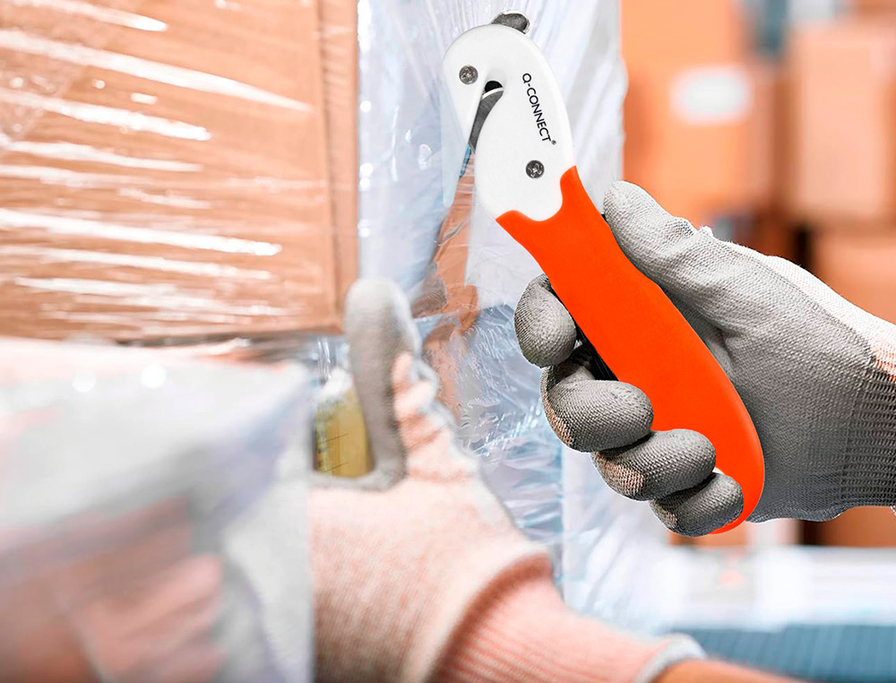 CUTTER DE SECURITE SX782N-1 Q-CONNECT EN PLASTIQUE AVEC ERGOT EN METAL LAME FIXE PROTEGEE EN ACIER INOXYDABLE