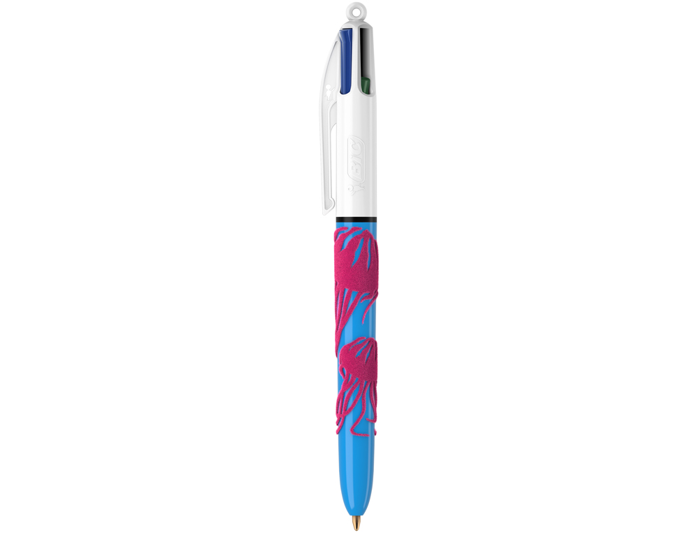 STYLO-BILLE BIC 4 COULEURS CLASSIQUES POINTE MOYENNE 1MM RETRACTABLE RECHARGEABLE CORPS EFFET VELOURS COFFRET 3
