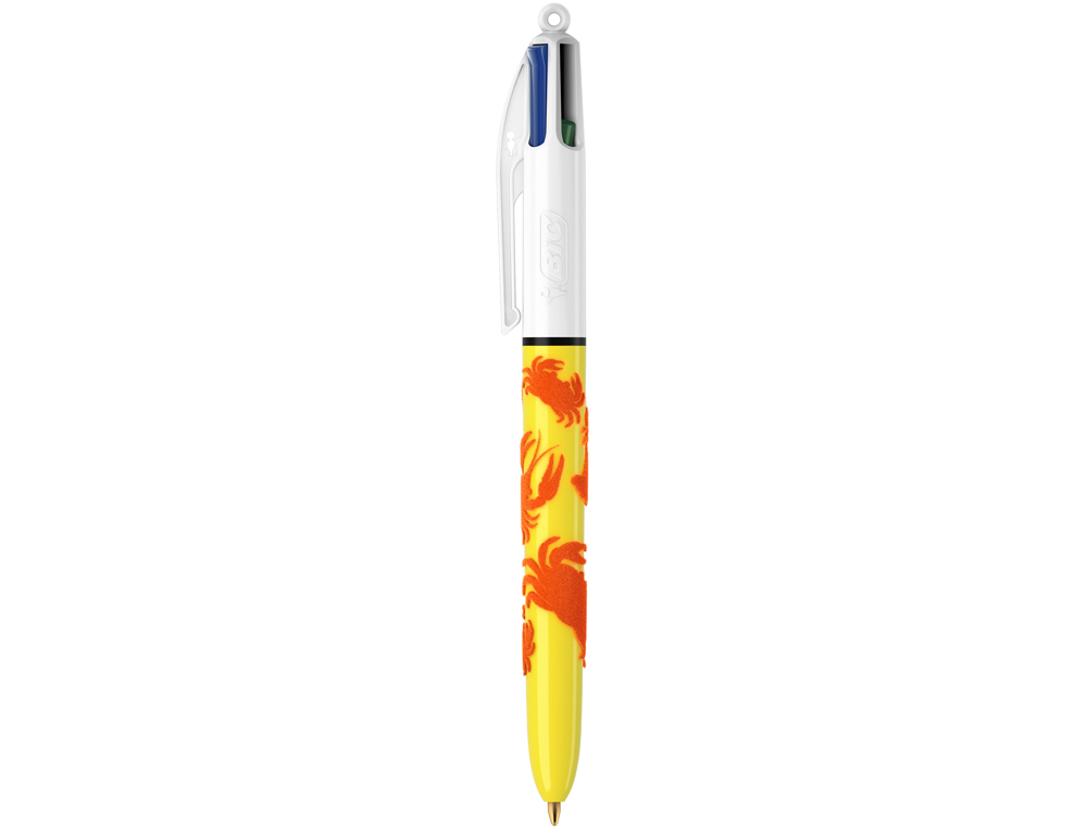 STYLO-BILLE BIC 4 COULEURS CLASSIQUES POINTE MOYENNE 1MM RETRACTABLE RECHARGEABLE CORPS EFFET VELOURS COFFRET 3