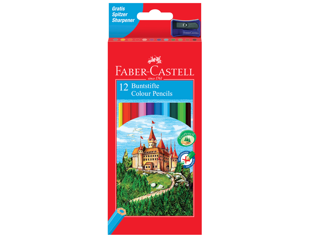 CRAYON COULEUR FABER-CASTELL CHATEAU ACCORDEON MINE RESISTANTE ETUI CARTON 12 COULEURS VIVES