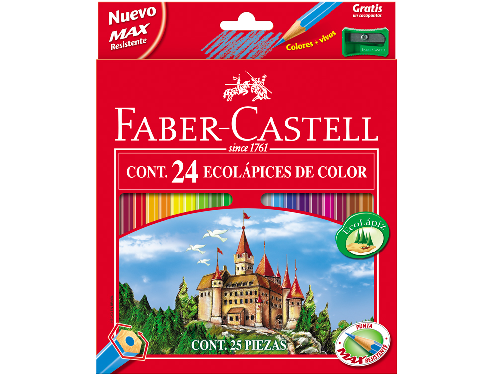 CRAYON COULEUR FABER-CASTELL CHATEAU ACCORDEON MINE RESISTANTE ETUI CARTON 24 COULEURS VIVES