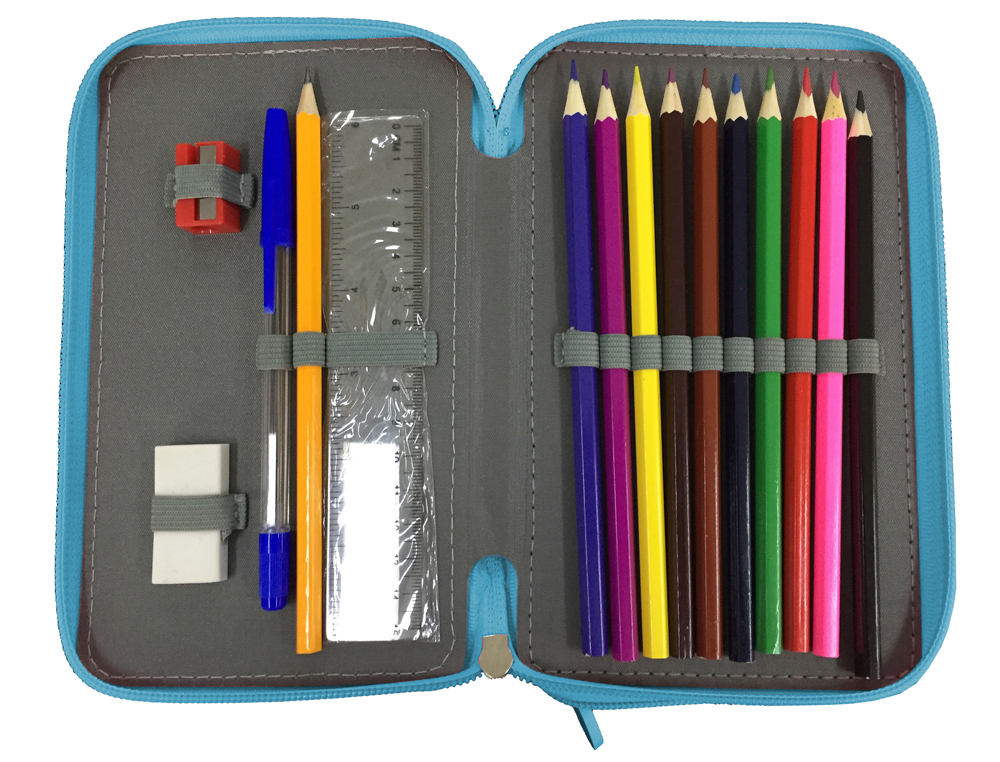 TROUSSE PLUMIER LIDERPAPEL GRANDE 4 ÉTAGES 65 PIÈCES DIM. 210X135X75MM COLORIS BLEU CIEL