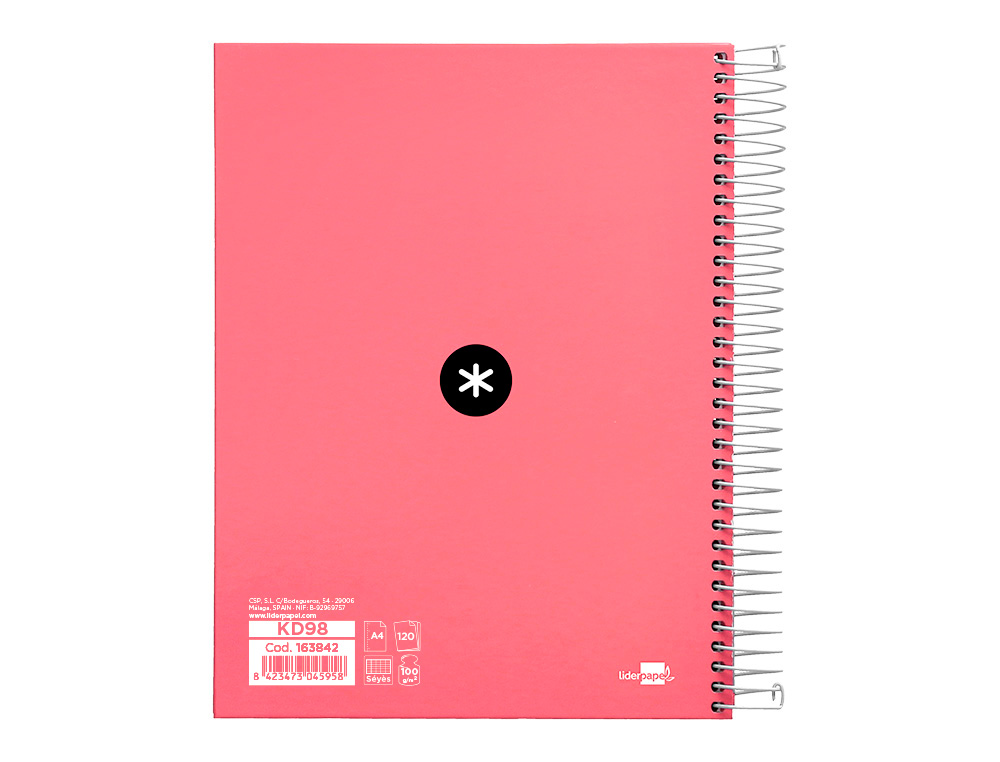 CAHIER SPIRALE ANTARTIK A4 100G COUVERTURE REMBORDEE SEYES SANS BANDES 4 TROUS 120FCOLORIS CORAIL