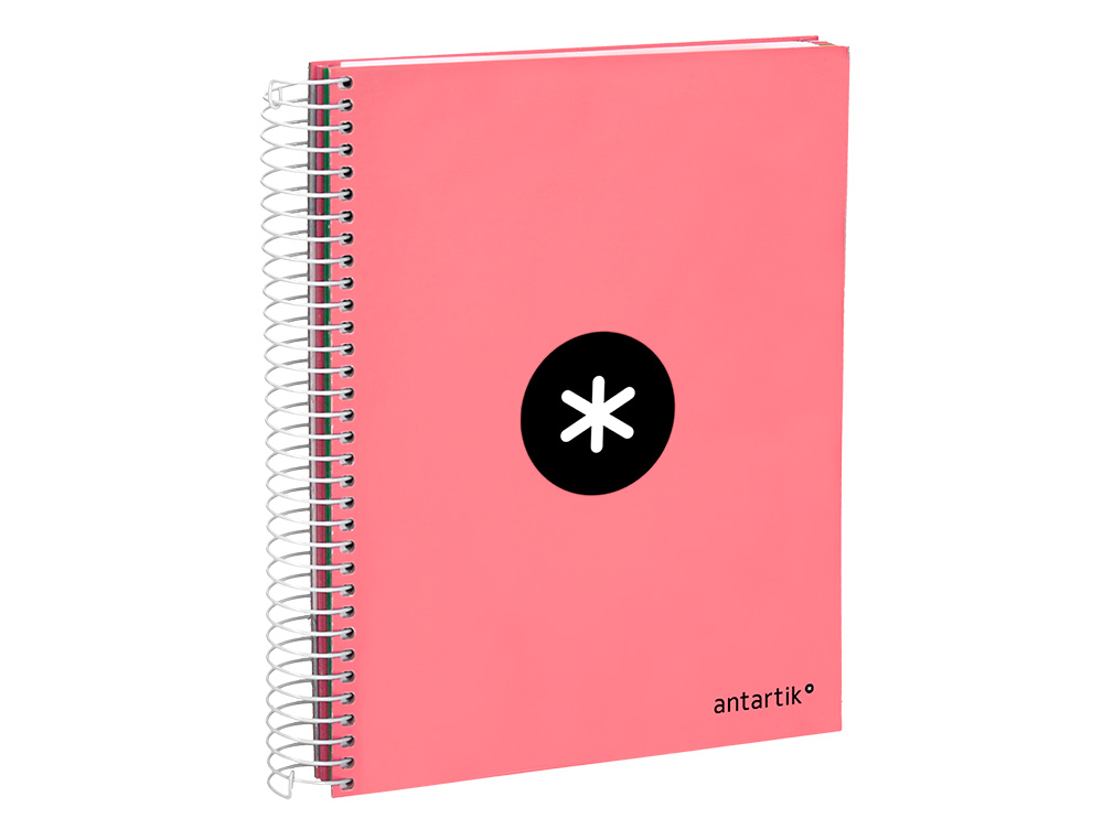CAHIER SPIRALE ANTARTIK A4 100G COUVERTURE REMBORDEE SEYES SANS BANDES 4 TROUS 120FCOLORIS CORAIL