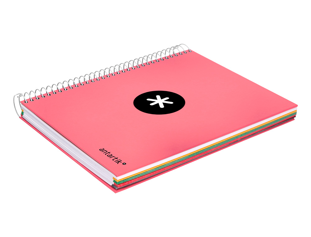 CAHIER SPIRALE ANTARTIK A4 100G COUVERTURE REMBORDEE SEYES SANS BANDES 4 TROUS 120FCOLORIS CORAIL