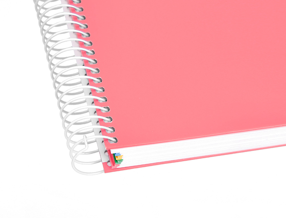 CAHIER SPIRALE ANTARTIK A4 100G COUVERTURE REMBORDEE SEYES SANS BANDES 4 TROUS 120FCOLORIS CORAIL