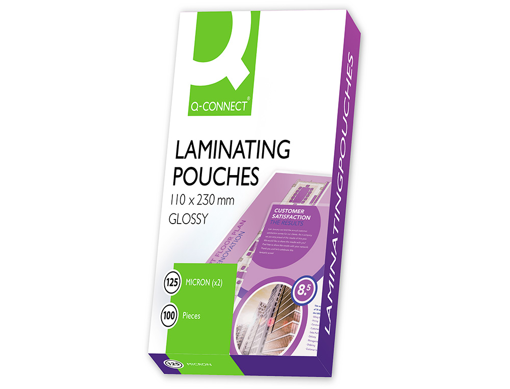 POCHETTE PLASTIFICATION Q-CONNECT À CHAUD ÉCONOMIQUE FORMAT 110X230MM 125 MICRONS BOÎTE 100 UNITÉS