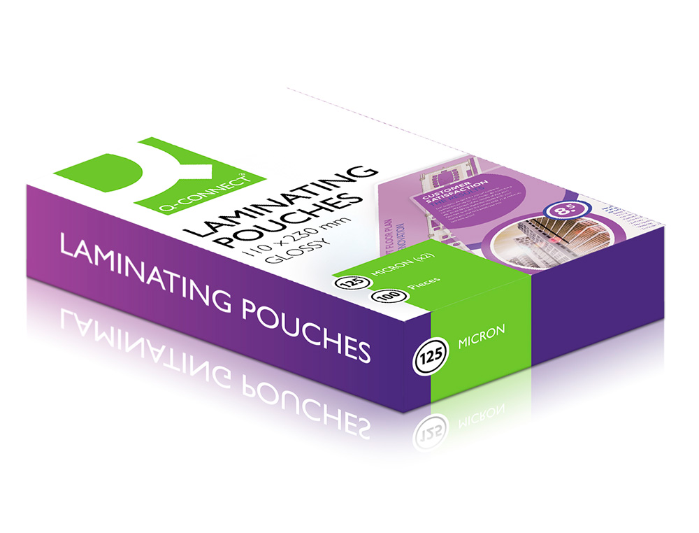 POCHETTE PLASTIFICATION Q-CONNECT À CHAUD ÉCONOMIQUE FORMAT 110X230MM 125 MICRONS BOÎTE 100 UNITÉS