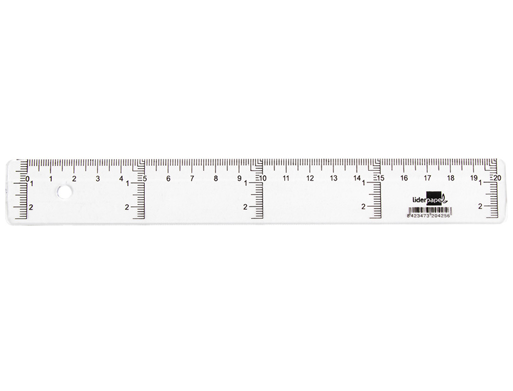 RÈGLE LIDERPAPEL GRADUATION VERTICALE HORIZONTALE 20CM BORD BISEAUTÉ GAMME CRISTAL TRANSPARENTE ÉCONOMIQUE