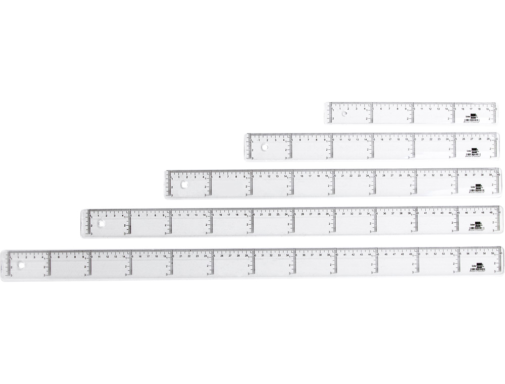 RÈGLE LIDERPAPEL GRADUATION VERTICALE HORIZONTALE 50CM BORD BISEAUTÉ GAMME CRISTAL TRANSPARENTE ÉCONOMIQUE