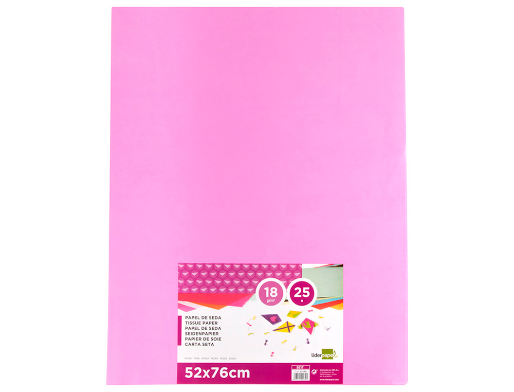 PAPIER DE SOIE LIDERPAPEL 52X76CM 18G/M2 UNICOLORE ROSE SACHET 25F