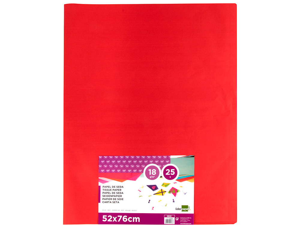 PAPIER DE SOIE LIDERPAPEL 52X76CM 18G/M2 UNICOLORE ROUGE SACHET 25F