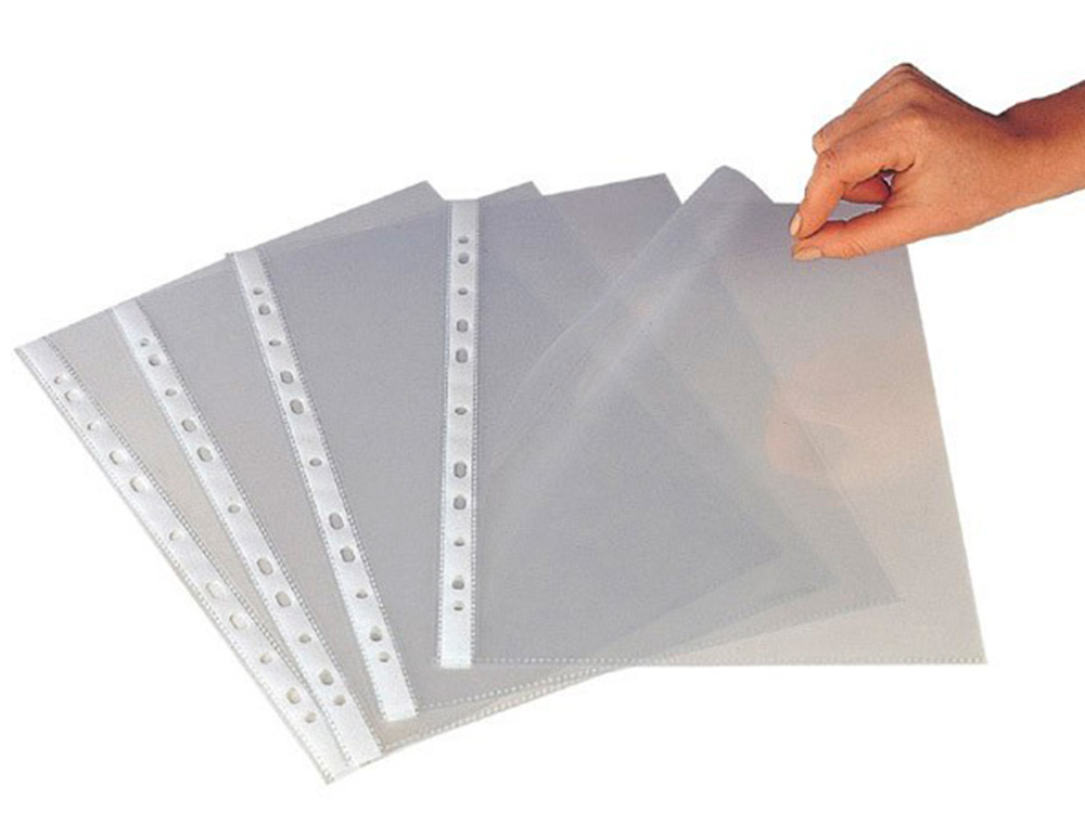 POCHETTE Q-CONNECT POLYPROPYLÈNE GRAINÉ 5/100E PERFORÉE ANTISTATIQUE A4 210X297MM BOÎTE 100 UNITÉS