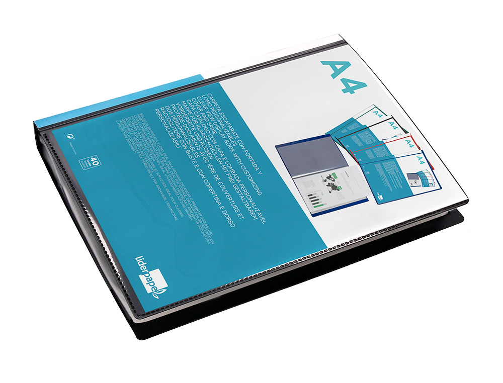 PROTÈGE-DOCUMENTS LIDERPAPEL PERSONNALISABLE KANGOUROU POLYPROPYLÈNE 40 POCHETTES FIXES A4 210X297MM COLORIS NOIR