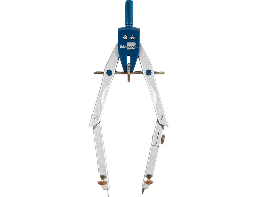 COMPAS LIDERPAPEL MICROMÉTRIQUE ARTICULÉ 2 BRANCHES CIRCONFÉRENCE 38CM LONGUEUR 17CM BAGUE MINES 2MM ÉTUI