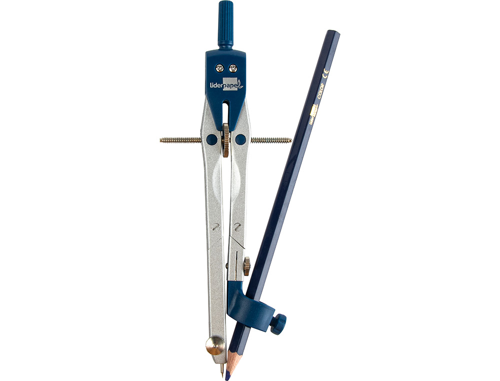 COMPAS LIDERPAPEL MICROMÉTRIQUE ARTICULÉ 2 BRANCHES CIRCONFÉRENCE 38CM LONGUEUR 17CM BAGUE MINES 2MM ÉTUI