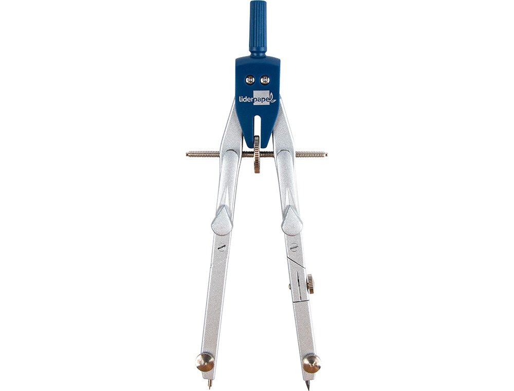 COMPAS LIDERPAPEL MICROMÉTRIQUE ARTICULÉ 2 BRANCHES CIRCONFÉRENCE 38CM TOUCHE RÉGLAGE RAPIDE BAGUE MINE 2MM ÉTUI