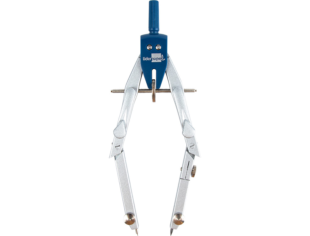 COMPAS LIDERPAPEL MICROMÉTRIQUE ARTICULÉ 2 BRANCHES CIRCONFÉRENCE 38CM TOUCHE RÉGLAGE RAPIDE BAGUE MINE 2MM ÉTUI