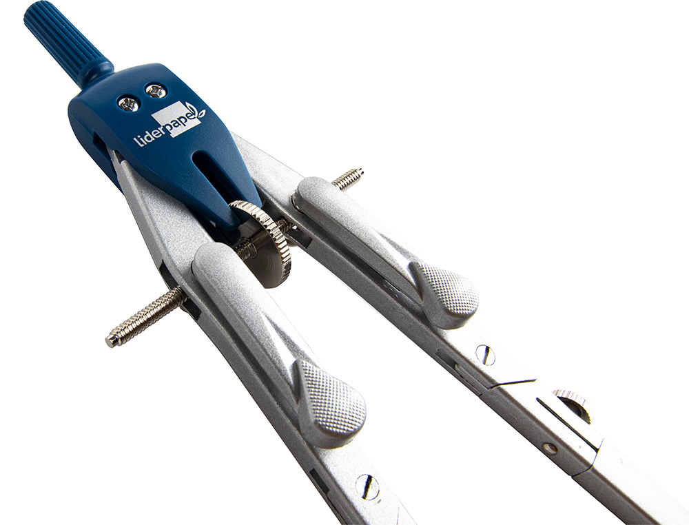 COMPAS LIDERPAPEL MICROMÉTRIQUE ARTICULÉ 2 BRANCHES CIRCONFÉRENCE 38CM TOUCHE RÉGLAGE RAPIDE BAGUE MINE 2MM ÉTUI