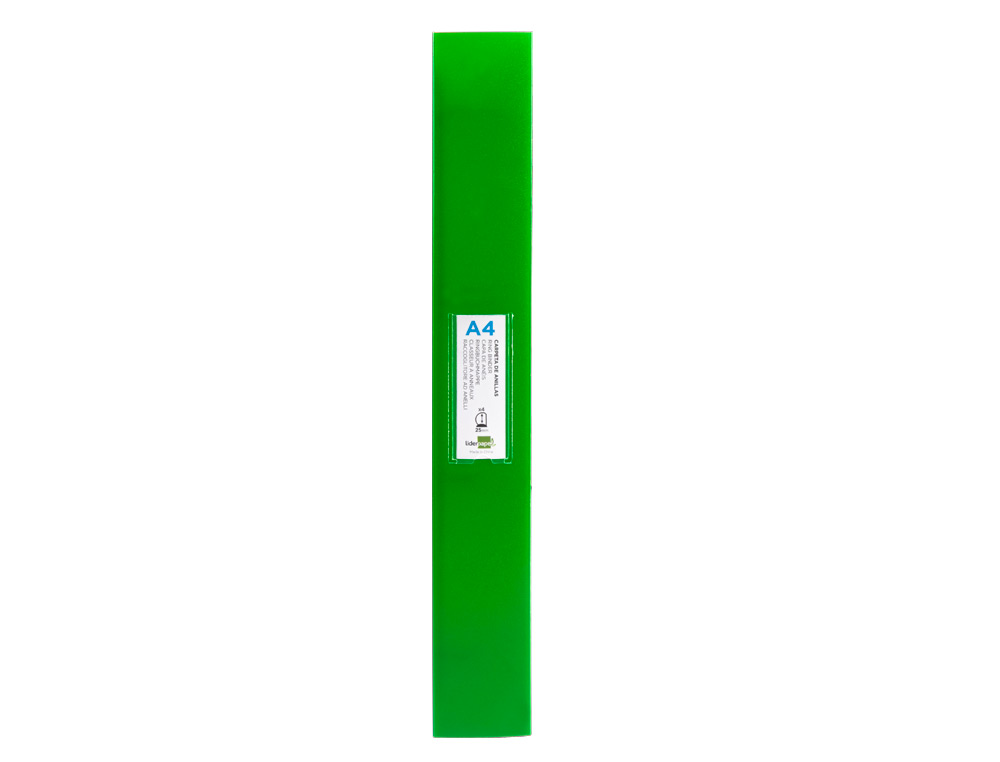 CLASSEUR LIDERPAPEL 4 ANNEAUX 25MM A4 260X315MM POLYPROPYLNE DOS 40MM PORTE-CARTES VISITE COLORIS VERT TRANSLUCIDE
