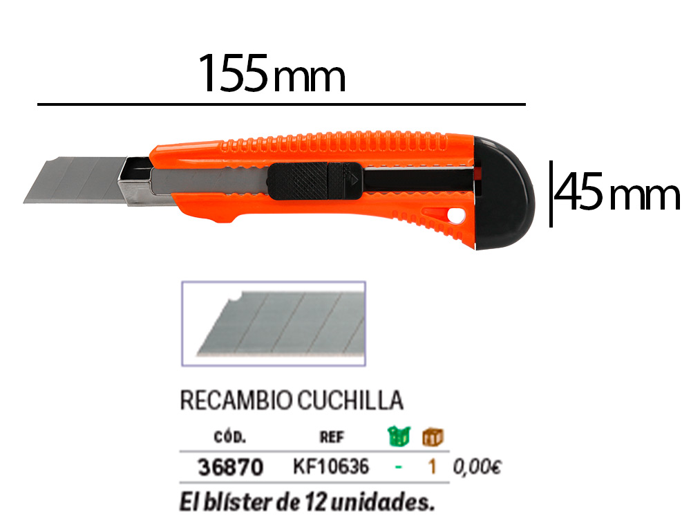 CUTTER XD-38 Q-CONNECT LARGE EN PLASTIQUE LAME 18MM RETRACTABLE INTERCHANGEABLE PRECOUPEE SPECIAL EMBALLAGE CARTON