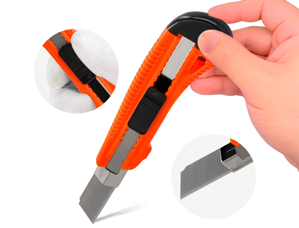 CUTTER XD-38 Q-CONNECT LARGE EN PLASTIQUE LAME 18MM RETRACTABLE INTERCHANGEABLE PRECOUPEE SPECIAL EMBALLAGE CARTON