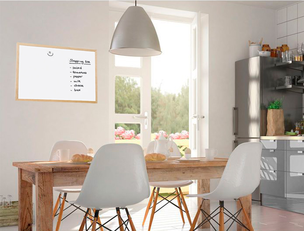 TABLEAU Q-CONNECT MÉLAMINÉ CADRE BOIS LISSE LAVABLE STABILITÉ MARQUEURS SPÉCIAUX ACCESSOIRES FIXATION MUR 60X40CM