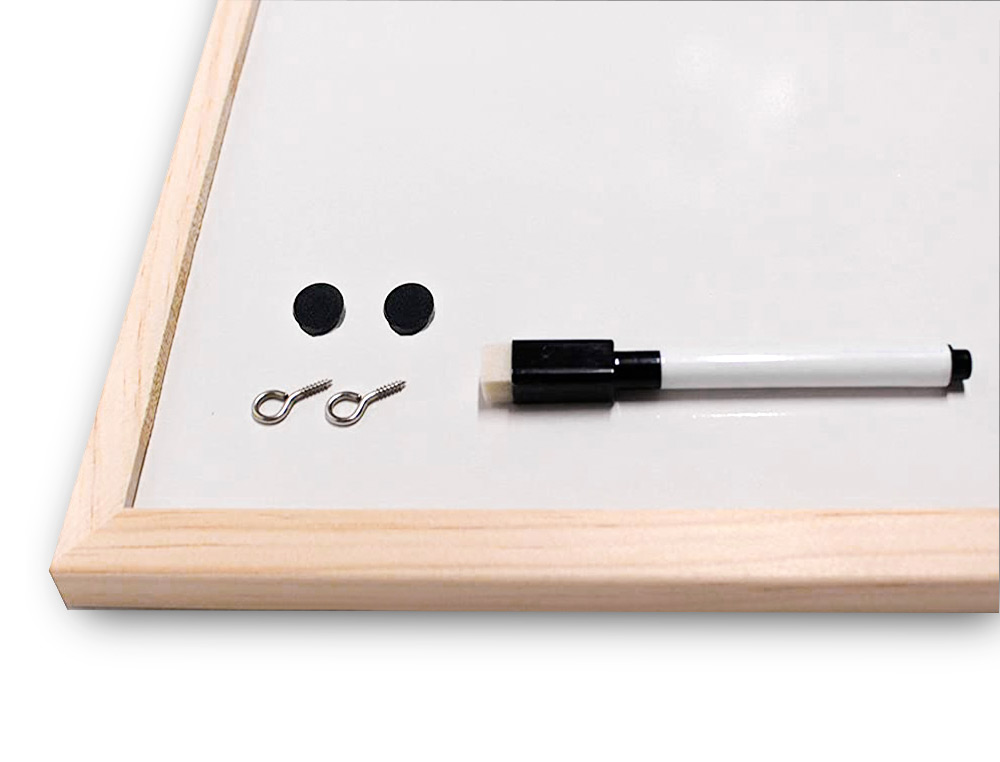TABLEAU Q-CONNECT MÉLAMINÉ CADRE BOIS LISSE LAVABLE STABILITÉ MARQUEURS SPÉCIAUX ACCESSOIRES FIXATION MUR 90X60CM