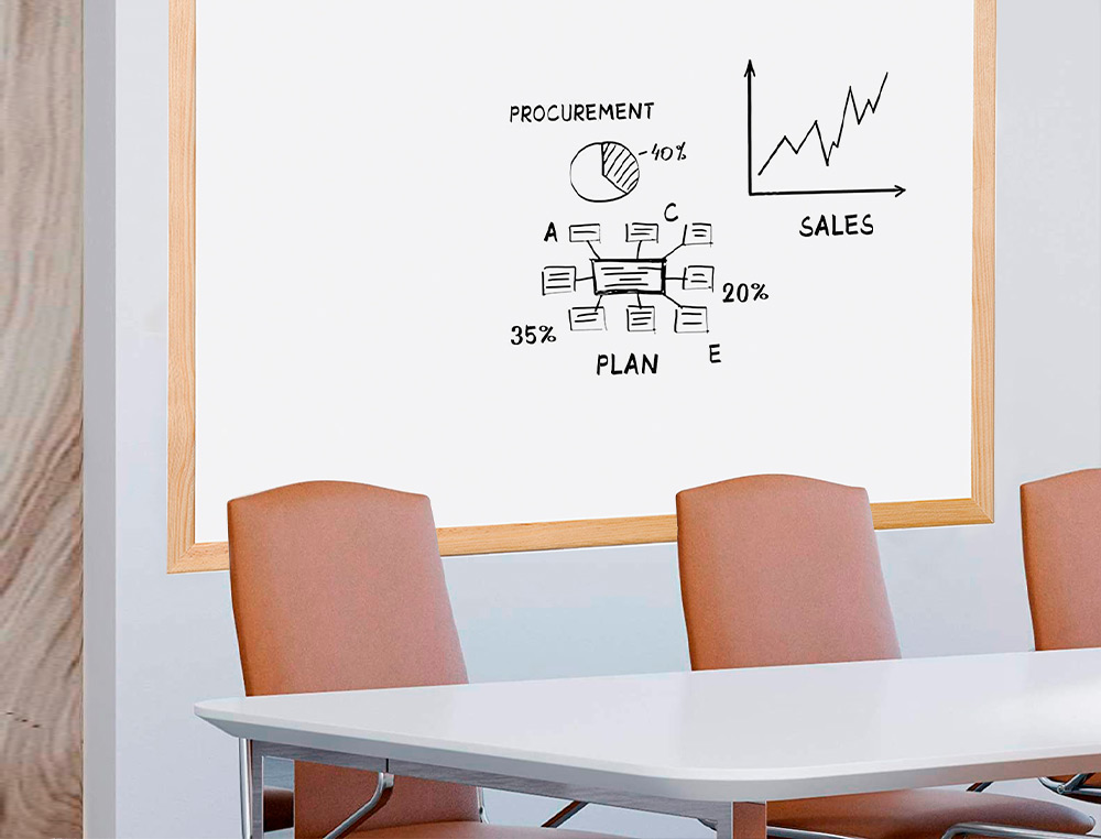 TABLEAU Q-CONNECT MÉLAMINÉ CADRE BOIS LISSE LAVABLE STABILITÉ MARQUEURS SPÉCIAUX ACCESSOIRES FIXATION MUR 90X60CM