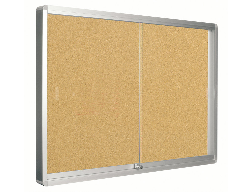 VITRINE Q-CONNECT CADRE ALUMINIUM FOND LIÈGE PORTES COULISSANTES MÉTHACRYLATE SERRURE FIXATION MUR 9F A4 100X80X6CM