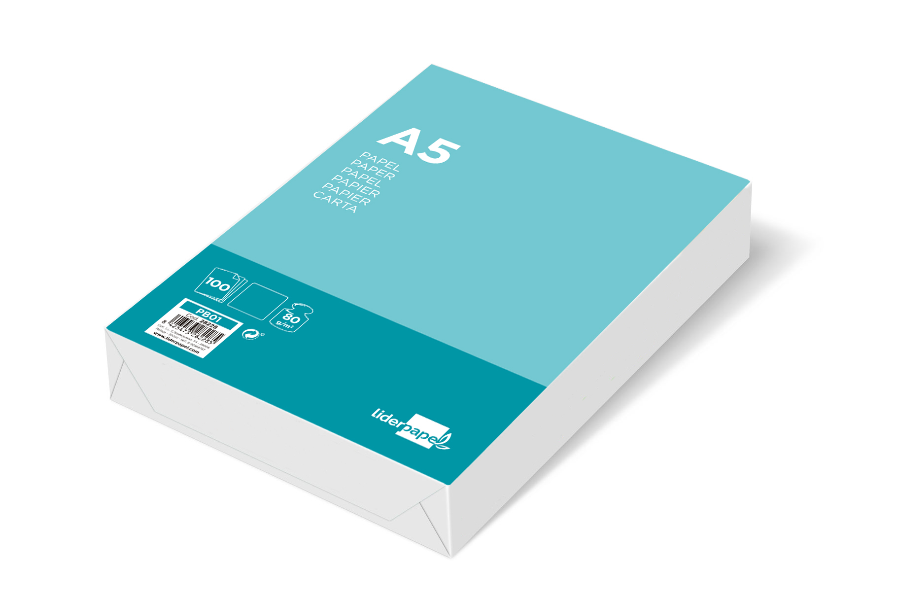 PAPIER ÉCRITURE LIDERPAPEL A5 148X210MM BLANCHEUR EXTRA OPACITÉ 80G/M2 PAQUET 100 FEUILLES