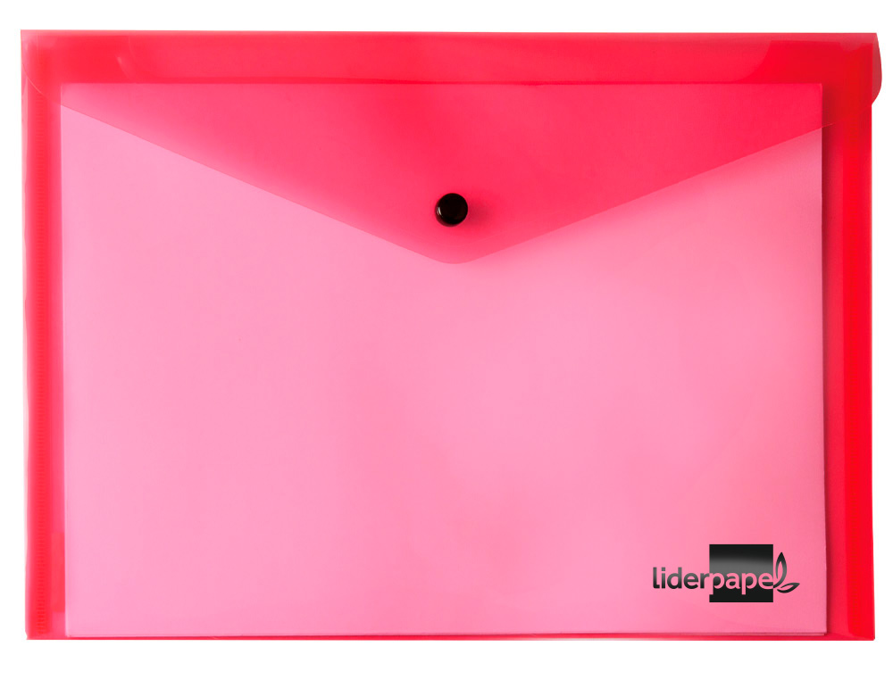 POCHETTE ENVELOPPE LIDERPAPEL POLYPROPYLÈNE 180 MICRONS A5 210X148MM 50F FERMETURE BOUTON RÉSISTANT TRANSPARENT ROUGE